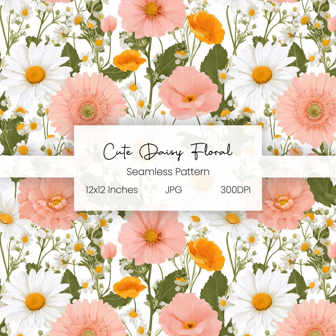 Cute Daisy Floral Digital Paper | Seamless Summer Meadow Pattern ...