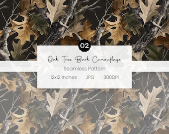 Oak Tree Bark Camo Seamless Pattern | Washed Effect Hunting Digital Paper | Camouflage Background | Forest Texture | Jungle Pattern | JPG