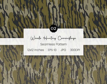 Woods Hunting Camouflage Seamless Pattern | Tree Bark Camo Digital Paper | Vintage Camouflage | Vector Camo Background | Oak Tree Bark