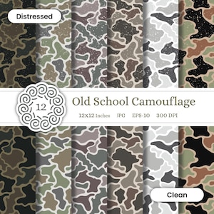 Vector Old School Camo naadloos patroon | Digitale camouflage | Camouflage met eendenjacht | Verontruste camouflageachtergrond | Boscamouflage | Leger