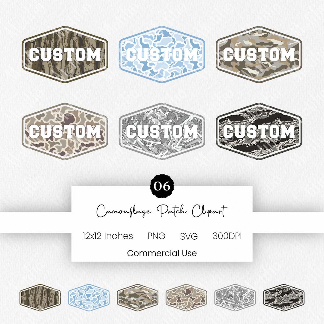 Custom Camo Patch SVG Bundle | Camouflage Badge Clipart | T Shirt Name Plate PNG | Blank H