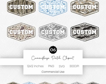 Custom Camo Patch SVG Bundle | Camouflage Badge Clipart | T Shirt Name Plate PNG | Blank Hunting Label | Sublimation Design | Commercial Use
