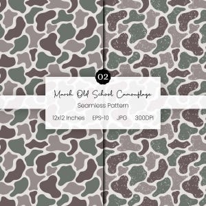 Marsh Old School Camo Background | Clean & Distressed Duck Hunting Camouflage | Wetland Digital Paper | Vector Seamless Pattern