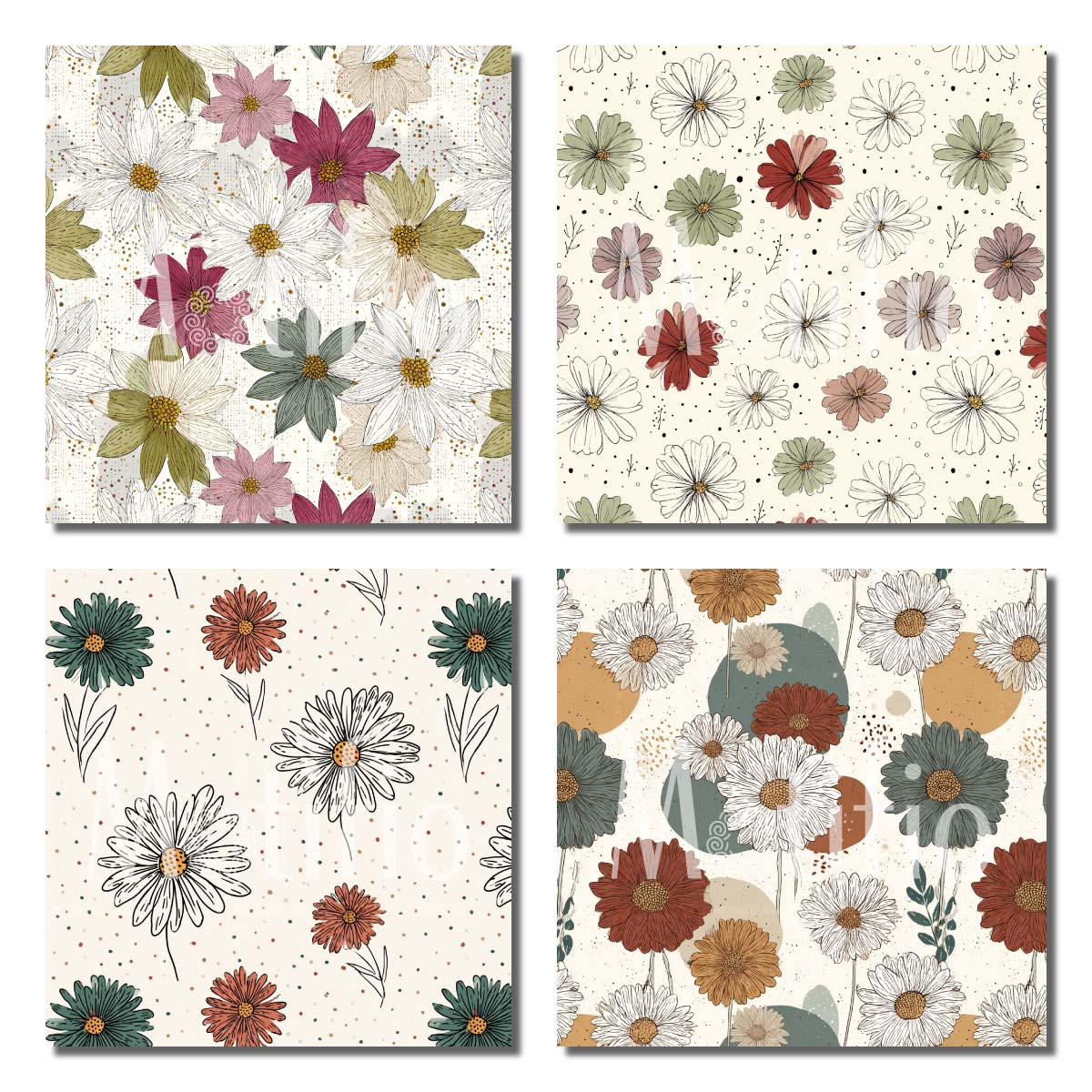 Vector Boho Daisy Floral Digital Paper | Seamless Botanical Pattern ...