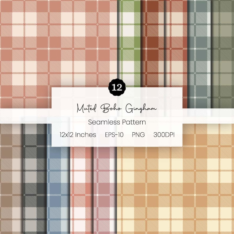 Vector Muted Boho Gingham Digital Paper | Seamless Summer Plaid Pattern ...