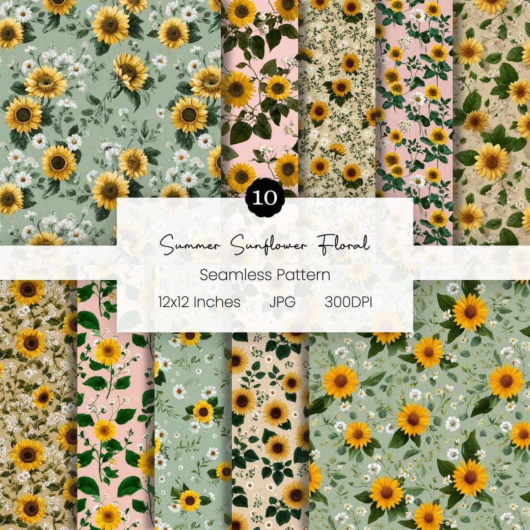 Summer Sunflower Floral Digital Paper | Seamless Botanical Pattern ...