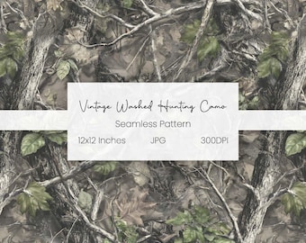Realistische vintage gewassen jachtcamouflage | Naadloos gemengd patroon van hout en groen blad | Digitaal papier bos bos met hoge resolutie | Commercieel gebruik