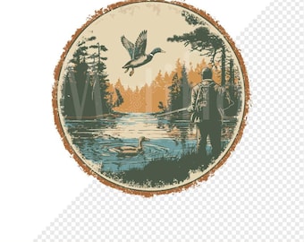 Diseño de camiseta de caza de patos PNG SVG / Gráfico vintage de cazador de aves acuáticas / Camiseta para exteriores lista para impresión por sublimación