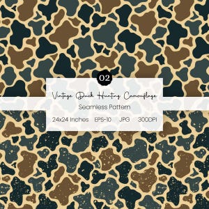 Nahtloses Vintage-Entenjagd-Tarnmuster | Digitales Papierpaket im Old-School-Stil | Klassischer Tarnhintergrund (Vektor) | 2 Designs