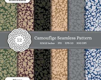 Abstract Camouflage Design | Digital Camouflage | Seamless Pattern | Vintage Camo | Camouflage Background | Vector Camo | Distressed Camo