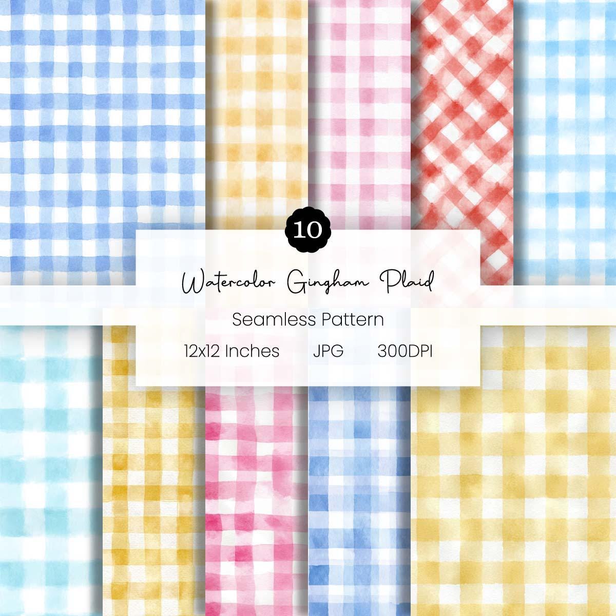 Watercolor Gingham Plaid Digital Paper | Seamless Gingham Pattern ...