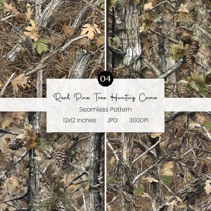 Realistic Pine Tree Hunting Camo | Seamless Pinecone & Timber Pattern Bundle | 04 Real Tree Camo Backgrounds | 300 DPI | Commercial Use