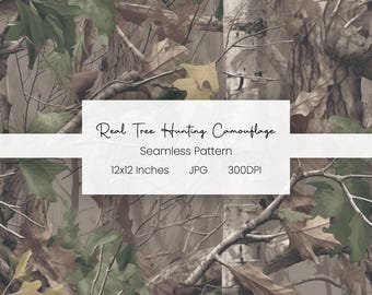Real Tree Hunting Camouflage Background | Digital Camouflage Seamless Pattern | Tree Bark | Woodland Camo | Jungle Texture | JPG 300 DPI