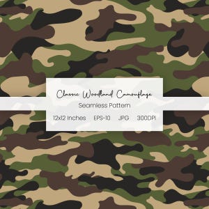 Vector Classic Woodland Camouflage Desig | Seamless Tactical Hunting Pattern | Forest Green Woodland Camo Background | Commercial Use