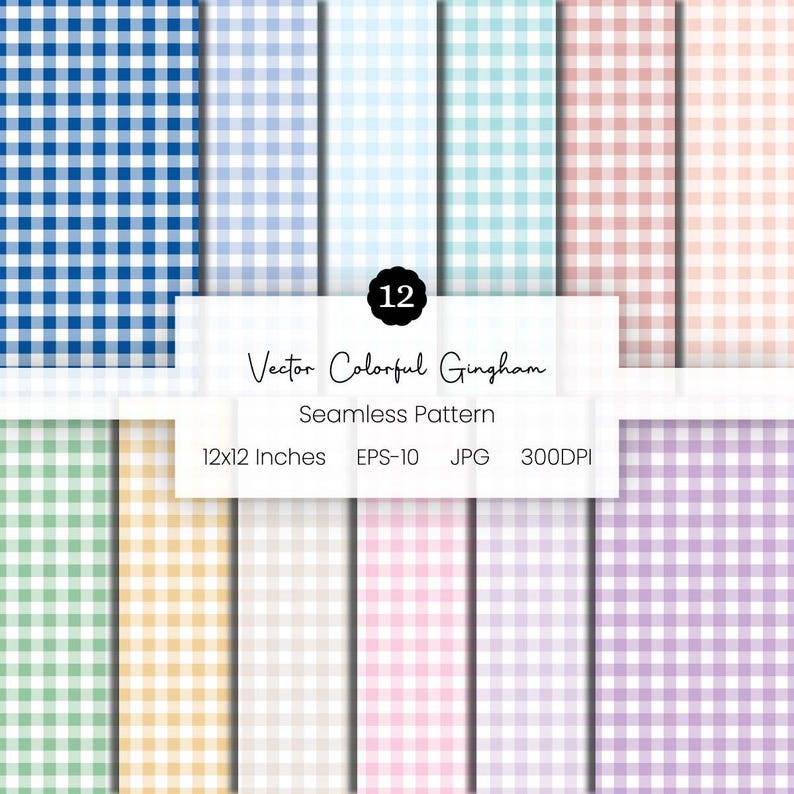 Vector Colorful Gingham Digital Paper | Seamless Plaid Pattern Bundle ...