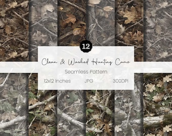 Clean & Washed Hunting Camo Seamless Pattern | Real Tree Digital Paper | Realistic Tree Pattern | Oak Tree Background | Jungle Texture |
