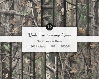 Washed Real Tree Hunting Camouflage Design | Seamless Pattern | Woodland Camo | Deer Hunting Background | Bark Texture | Digital Camouflage