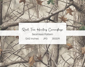 Forest Camouflage Background | Real Tree Hunting Seamless Pattern | Washed Camouflage Design | Digital Camo | Woodland | Deer Hunting | JPG