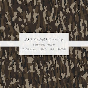 May include: Digital camouflage seamless pattern in shades of brown, tan, and gray. The pattern is 12x12 inches. The image includes the text "Abstract Digital Camouflage" and "Seamless Pattern".