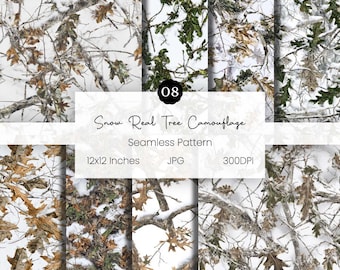 Naadloze camouflagepatroon sneeuw echte boom | Digitaal papier winterjacht | Boscamouflage | Realistisch boompatroon | Jachtcamouflage