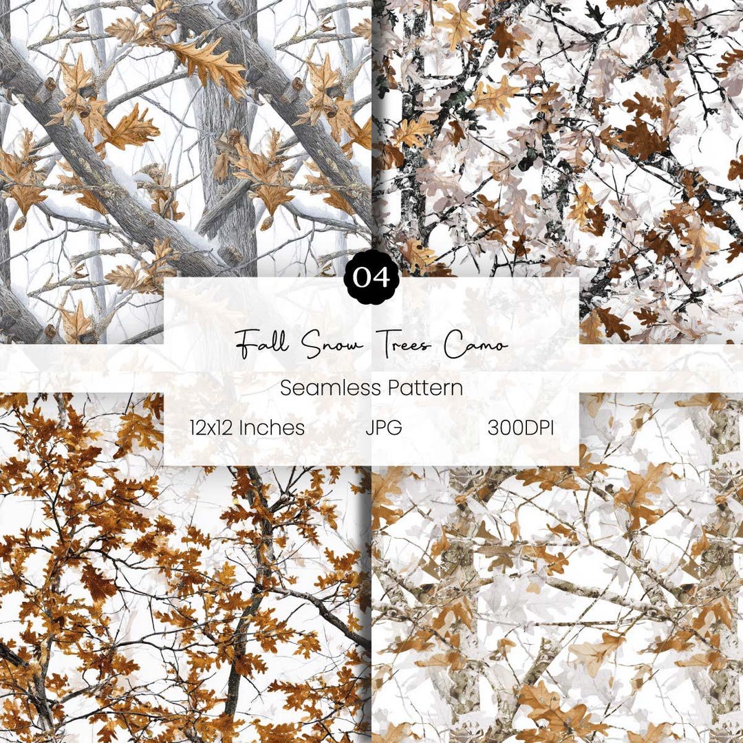 Fall Snow Trees Camouflage Digital Paper | Seamless Winter Hunting Camo ...