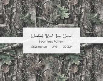 Gewaschener echter Baum Jagdtarn | Eiche nahtlose Muster | Realistische Jagd Digitales Papier | Wald Textur | Dschungel Hintergrund