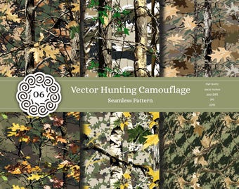 Vector Camouflage Seamless Pattern | Hunting Camouflage | Woodland | Oak Tree | Forest Background | Jungle Texture | Digital Camo | EPS JPG
