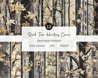 Seamless Pattern of Real Tree Hunting Camouflage | Oak Tree Camo Background | Digital Pattern | Woods Texture | Deer Hunting Background