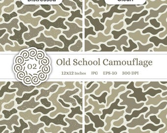 Vector Old School Camouflage | Distress Camo | Duck Hunting Camouflage Background | Seamless Pattern | Retro Marsh Camo | Digital Camouflage