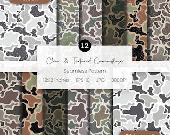 12 Marsh Camouflage Design | Old School Camouflage Background | Vector Camo | Digital Camouflage Pattern | Seamless Pattern | Duck Camo