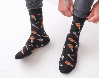 Calcetines unisex de whisky, puros y whisky escocés, calcetines, calcetines divertidos, calcetines cómodos, calcetines locos, calcetines coloridos, idea de regalo, regalo perfecto, no coincidentes