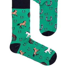 Horse Horseshoe Jockey Lucky Unisex Socks, Socks, Funny Socks, Crazy Socks, Colorful Socks, Gift Idea, Perfect Gift, Mismatched