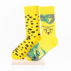 Mismatched Leopard & Panther Socks: Funny Colorful Cotton Socks
