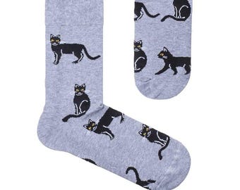 Cat Print Socks: Unisex Cotton Blend, Funny Novelty Socks