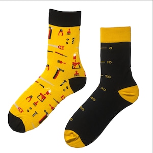 Mismatched Handyman Tools Socks: Unisex Cotton Novelty Socks