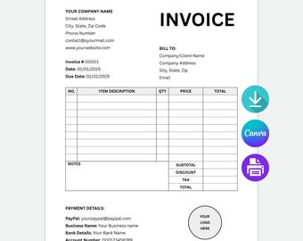Editable Business Invoice Template: Printable Form (US Letter & A4) (Digital Download)