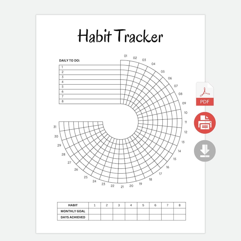 Circle Habit Tracker Printable - Monthly Goal Tracker - Daily Planner 2026 - Bullet Journal Page - Mood Tracker PDF - Motivation Challenge