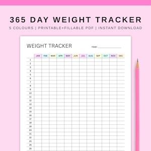 365 Day Weight Tracker Printable & Fillable. Weight Loss Tracker. Weight Log. Daily Weight Tracker. Daily Fitness Tracker. Instant Download