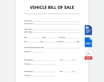 Printable Vehicle Bill of Template (WORD, PDF, Google Docs