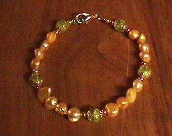 Gold and Green Beaded Bracelet