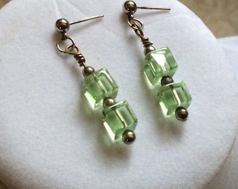 Green Cube Dangle Earrings