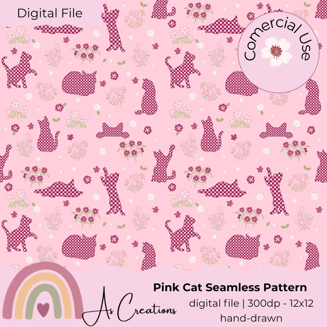 Cute Cat Seamless File PNG | Cozy Cat Girl Digital Paper, Cozy Kawaii ...