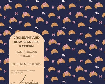 Cute Croissants & Bows Seamless Pattern | Cozy Bakery Aesthetic | Pink Bow Croissant Pattern | 8 Color Variations | Digital PNG