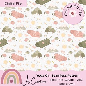 Yoga Girl Seamless Pattern Cute Soft Aesthetic Pilates Digital Paper Girly Pattern Cottagecore That Girl Background Scrapbook Fabric Design