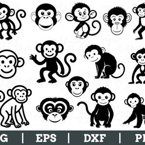 Cute Monkey Svg, Cute Monkey Silhouette, Monkey Vector, Dxf, Png