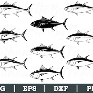 Yellowfin Tuna Svg, Tuna Fish Silhouette, Outlined Tuna Vector, Dxf, Png
