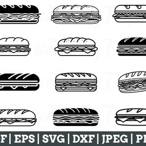 Sanduíche Hoagie Svg, Arquivo de Corte de Sanduíche, Silhueta de Sanduíche, Jpeg, PNG