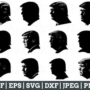 May include: A set of ten black and white silhouette images of a person's head. Each image is a different profile view of the same person.