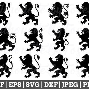 Heraldic Lion Svg, heraldic Lion Cut File, Heraldic Lion Silhouette, Heraldic Lion Vector, Jpeg, Png