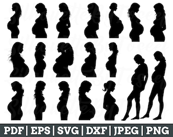 Silueta de mujer embarazada, Svg de embarazada, Archivo de corte de embarazada, Vector de embarazada, Jpeg, Png